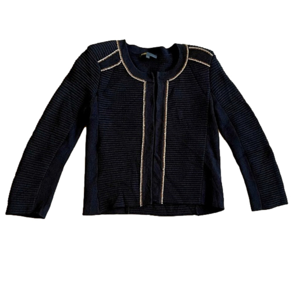 Maje Fine Knit Rhinestone Trim Cardigan Jacket Black Gold French Designer Small - Picture 5 of 16